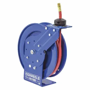 COXREELS P-LP-325 Spring Return Hose Reel, 25 ft. Length, 3/8 Inch I.D., 3/8 Inch MNPT, Brass, Blue | CF3KND 135D22