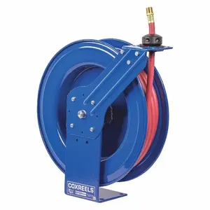 COXREELS SH-N-550 Spring Return Hose Reel, 50 ft. Length, 3/4 Inch I.D., 3/4 Inch MNPT, Brass, Blue | CF3PCA 135D30