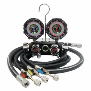 CPS PRODUCTS MV4H4P5EZ Mechanical Manifold Gauge Set, Mechanical Manifold Gauge Set, 4 Valves, 4 Hoses | CR2QTG 406D50