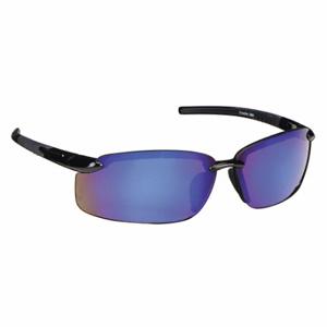 CROSSFIRE 2968 Safety Glasses, Wraparound Frame, Half-Frame, Blue Mirror, Black, Black, M Eyewear Size | CR2TFT 36VZ68
