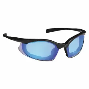 CROSSFIRE 828 Safety Glasses, Wraparound Frame, Full-Frame, Blue Mirror, Black, Black, M Eyewear Size | CR2TFX 36VZ82