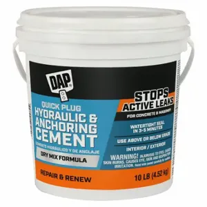 DAP 14090 Hydraulic Cement, Quick Plug, Cement, 10 lb Container Size, Pail, Gray | CR2WGD 10L517