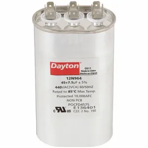 DAYTON 12N964 Motor Dual Run Capacitor, Oval, 440VAC, 45/7.5 Microfarad Rating | CH6HTG