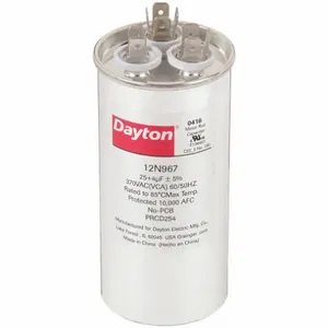 DAYTON 12N967 Motor Dual Run Capacitor, Round, 370V AC, 25/4 mfd, 4 5/8 Inch Overall Height | CJ2VQV