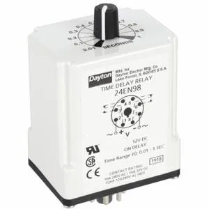 DAYTON 24EN98 Timer Relay 1 Second 8 Pin 10a Dpdt 12v | AF8AQF