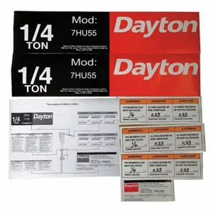 DAYTON 28CH74 Jib Crane Label Kit For Use With AF3LUR | AH2GXA