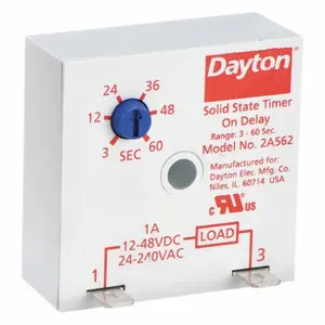 DAYTON 2A562 Encapsulated Timing Relay, 2 Pin, SPST-NO, On Delay | AB8WLJ