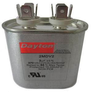 DAYTON 2MDV2 Motor Run Capacitor, Oval, 370VAC, 3 Microfarad Rating | CH6JHN