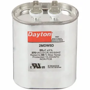 DAYTON 2MDW5 Motor Run Capacitor, Oval, 370VAC, 35, 3 7/8 Inch Overall Height | CH6JHU