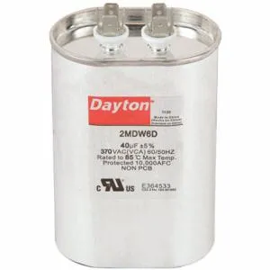 DAYTON 2MDW6 Motor Run Capacitor, Oval, 370VAC, 40 Microfarad Rating | CH6JHV