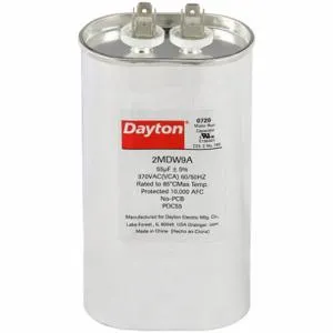 DAYTON 2MDW9 Motor Run Capacitor, Oval, 370V AC, 55 mfd, 5 1/4 Inch Overall Height | CJ2VWB