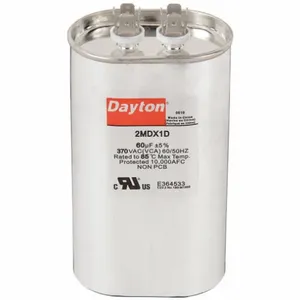 DAYTON 2MDX1 Motor Run Capacitor, Oval, 370V AC, 60 mfd, 5 7/16 Inch Overall Height | CJ2VVW