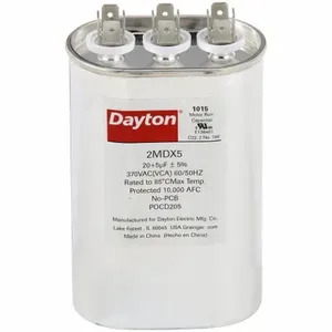 DAYTON 2MDX5 Motor Dual Run Capacitor, Oval, 370V AC, 20/5 mfd, 4 5/8 Inch Overall Height | CJ2VRL