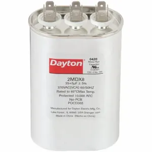 DAYTON 2MDX8 Motor Dual Run Capacitor, Oval, 370VAC, 35/5, 4 3/4 Inch Overall Height | CH6JJA