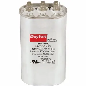 DAYTON 2MDX9 Motor Dual Run Capacitor, Oval, 370V AC, 35/7.5 mfd, 5 1/4 Inch Overall Height | CJ2VRR