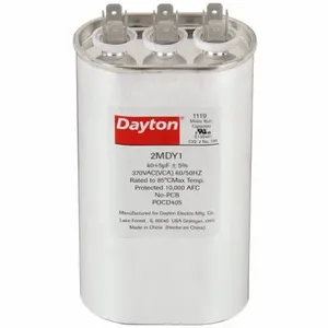 DAYTON 2MDY1 Motor Dual Run Capacitor, Oval, 370V AC, 40/5 mfd, 5 1/4 Inch Overall Height | CJ2VTD