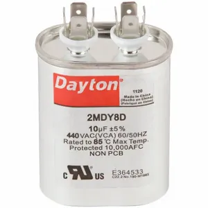 DAYTON 2MDY8 Motor Run Capacitor, Oval, 440VAC, 10, 3 Inch Overall Height | CH6JJF