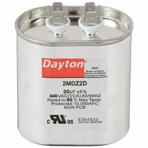 DAYTON 2MDZ2 Motor Run Capacitor, Oval, 440VAC, 20, 2 3/4 Inch Overall Height | CH6JJH