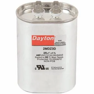 DAYTON 2MDZ3 Motor Run Capacitor, Oval, 440V AC, 25 mfd, 4 1/2 Inch Overall Height | CJ2VWG