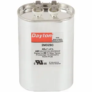 DAYTON 2MDZ6 Motor Run Capacitor, Oval, 440VAC, 40, 4 11/16 Inch Overall Height | CH6JJL