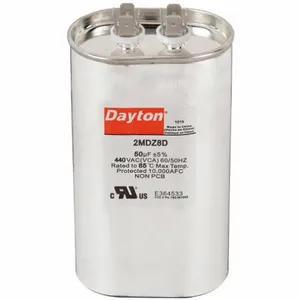 DAYTON 2MDZ8 Motor Run Capacitor, Oval, 440VAC, 50, 4 1/2 Inch Overall Height | CH6JJM