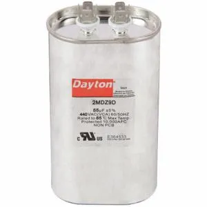 DAYTON 2MDZ9 Motor Run Capacitor, Oval, 440VAC, 55, 5 7/16 Inch Overall Height | CH6JJN