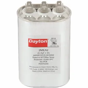 DAYTON 2MEA2 Motor Dual Run Capacitor, Oval, 440V AC, 25/5 mfd, 4 5/8 Inch Overall Height | CJ2VTT