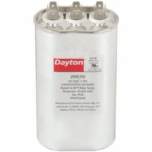 DAYTON 2MEA5 Motor Dual Run Capacitor, Oval, 440V AC, 40/5 mfd, 5 1/4 Inch Overall Height | CJ2VRM