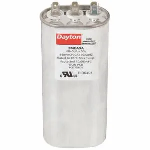 DAYTON 2MEA9 Motor Dual Run Capacitor, Oval, 440V AC, 60/5 mfd, 6 7/16 Inch Overall Height | CR2XZJ