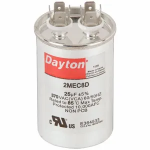 DAYTON 2MEC8 Motor Run Capacitor, Round, 370VAC, 25, 3 5/16 Inch Overall Height | CH6JJQ