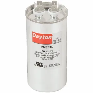 DAYTON 2MEE4 Motor Run Capacitor, Round, 370VAC, 50, 4 7/16 Inch Overall Height | CH6JJU