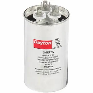 DAYTON 2MEF2 Motor Dual Run Capacitor, Round, 370V AC, 40/5 mfd, 4 5/8 Inch Overall Height | CJ2VTL