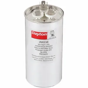 DAYTON 2MEF3 Motor Dual Run Capacitor, Round, 370V AC, 40/7.5 mfd, 5 1/4 Inch Overall Height | CJ2VTM