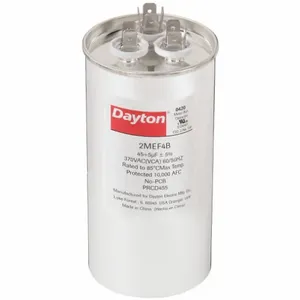 DAYTON 2MEF4 Motor Dual Run Capacitor, Round, 370V AC, 45/5 mfd, 5 1/4 Inch Overall Height | CJ2VRC