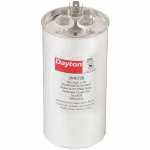 DAYTON 2MEF5 Motor Dual Run Capacitor, Round, 370VAC, 45/7.5 Microfarad Rating | CH6JKA