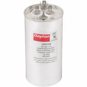 DAYTON 2MEF6 Motor Dual Run Capacitor, Round, 370VAC, 50/5 Microfarad Rating | CH6JKB