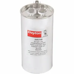 DAYTON 2MEF8 Motor Dual Run Capacitor, Round, 370VAC, 55/5, 5 1/4 Inch Overall Height | CH6JKD