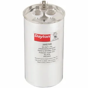 DAYTON 2MEF9 Motor Dual Run Capacitor, Round, 370VAC, 60/5, 5 1/4 Inch Overall Height | CH6JKE