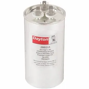 DAYTON 2MEG1 Motor Dual Run Capacitor, Round, 370VAC, 60/7.5 Microfarad Rating | CH6JKF