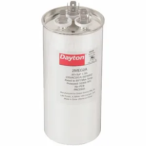 DAYTON 2MEG2 Motor Dual Run Capacitor, Round, 370VAC, 80/5, 5 5/8 Inch Overall Height | CH6JKG