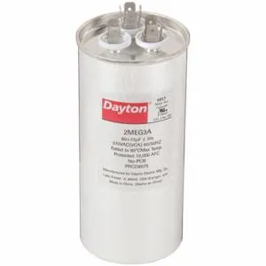 DAYTON 2MEG3 Motor Dual Run Capacitor, Round, 370VAC, 80/7.5, 5 5/8 Inch Overall Height | CH6JKH