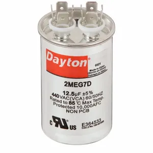 DAYTON 2MEG7 Motor Run Capacitor, Round, 440VAC, 12.5 Microfarad Rating | CH6JKJ