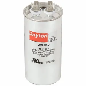 DAYTON 2MEH4 Motor Run Capacitor, Round, 440VAC, 35, 4 7/16 Inch Overall Height | CH6JKP