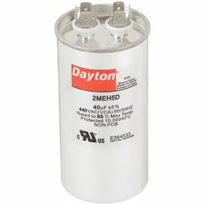 DAYTON 2MEH5 Motor Run Capacitor, Round, 440VAC, 40, 4 7/16 Inch Overall Height | CH6JKQ