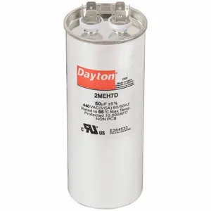 DAYTON 2MEH7 Motor Run Capacitor, Round, 440VAC, 50, 5 7/16 Inch Overall Height | CH6JKT