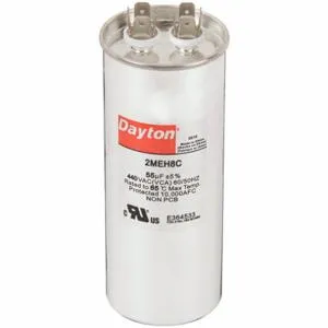 DAYTON 2MEH8 Motor Run Capacitor, Round, 440VAC, 55 Microfarad Rating | CH6JKU