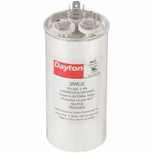 DAYTON 2MEJ2 Motor Dual Run Capacitor, Round, 440VAC, 25/5 Microfarad Rating | CH6JKX