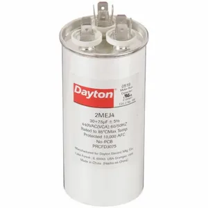 DAYTON 2MEJ4 Motor Dual Run Capacitor, Round, 440V AC, 30/7.5 mfd, 4 5/8 Inch Overall Height | CJ2VTG