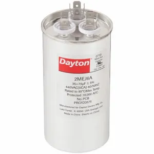 DAYTON 2MEJ6 Motor Dual Run Capacitor, Round, 440VAC, 35/7.5, 4 5/8 Inch Overall Height | CH6JLA