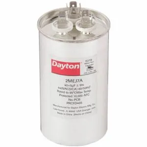 DAYTON 2MEJ7 Motor Dual Run Capacitor, Round, 440VAC, 40/5, 4 5/8 Inch Overall Height | CH6JLB